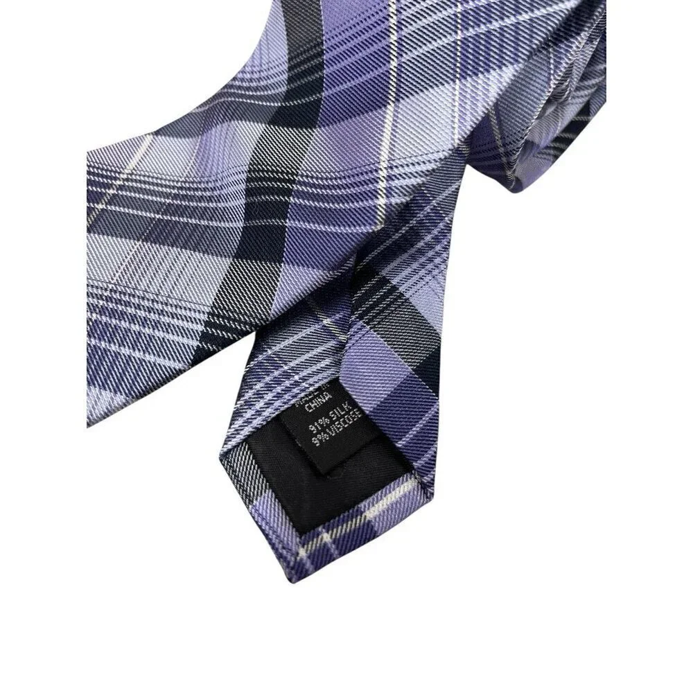 Calvin Klein Men's Dress Tie Men's Slim Plaid Tie Purple/Blue 58 Neck Tie Silk